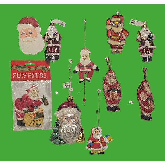 10 VTG Assorted Santa Christmas Ornaments Kurt Adler, Silvestri, Needlepoint - Picture 2 of 12